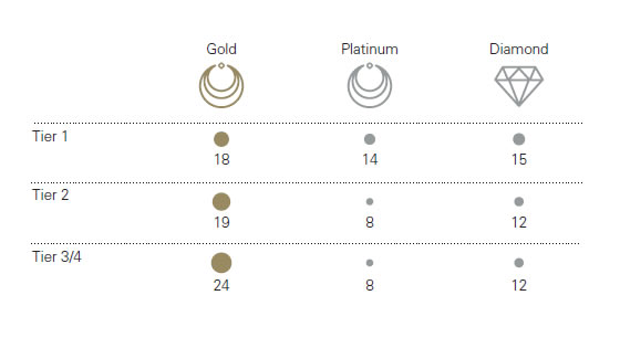 Recent analysis of consumer behaviour, conducted by the World Gold Council, highlights two significant trends.  First, consumer preferences differ from one region to another. Competition is particularly fierce in Tier 1 cities, where diamond and platinum jewellery is almost as popular as gold products. In lower-tier cities, by contrast, consumers tend to buy high carat, heavy gold jewellery for wealth preservation purposes (Figure 1).  Figure 1: Percentage of women who, if given RMB5,000 would choose a specific jewellery product